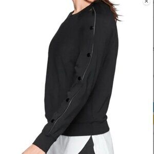 Athleta Snappy Sweatshirt Long Sleeve Crewneck Pullover, Size M Black Snap